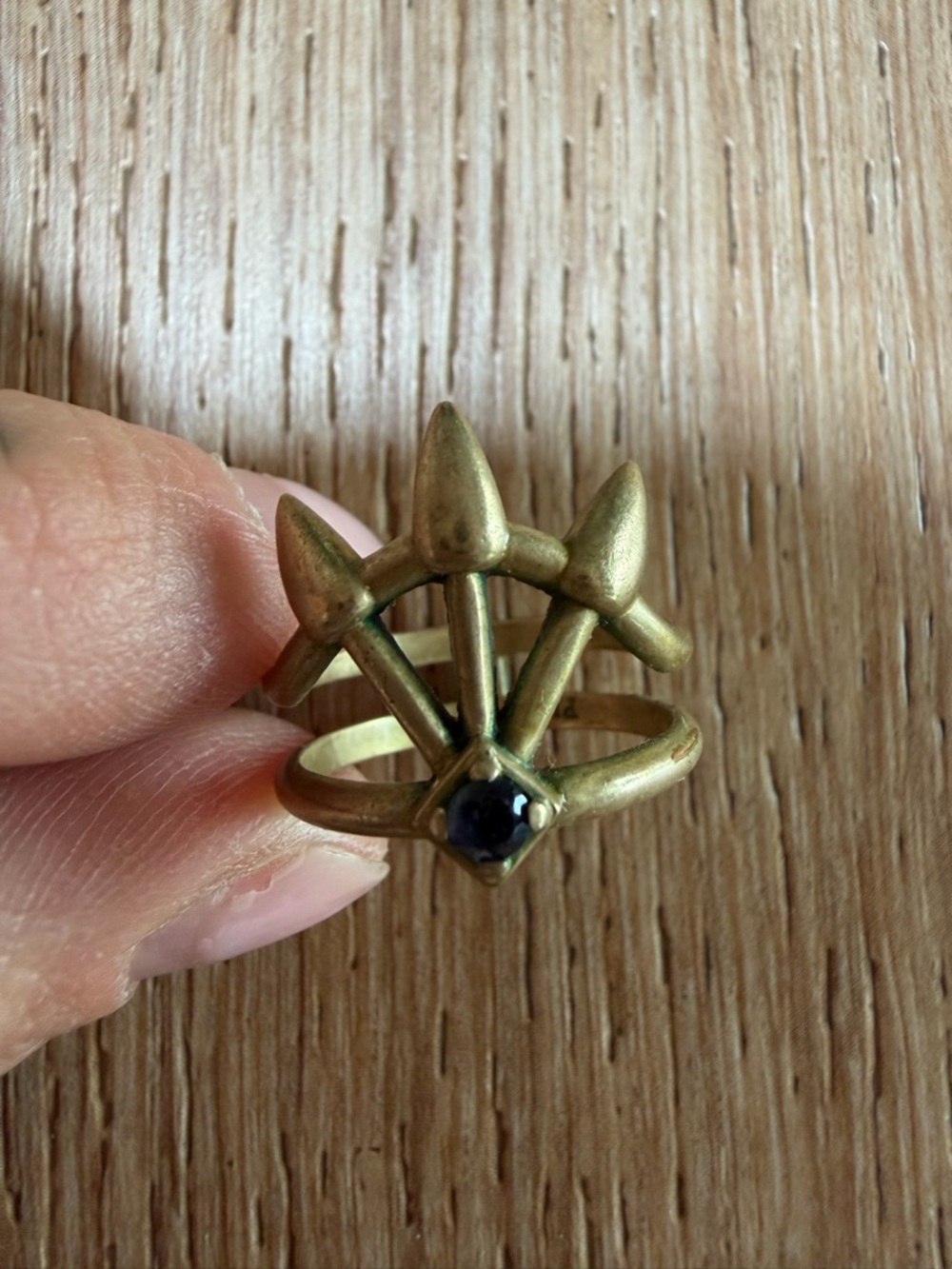 Pamela Love Brass Crown Spike Ring with Dark Blue Stone